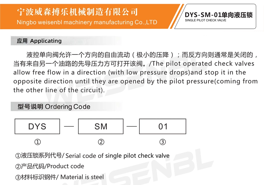 New-Style Hot Sale Roller Hydraulic Lock Single Pilot Check Valve