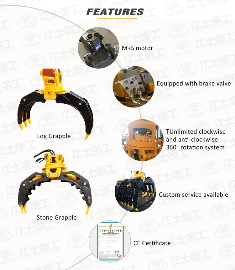 Rotary Log Grab Excavator Attachment Hydraulic Wood Stone Grapple